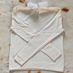 Club Monaco Cream Sweater with White Lace Detail